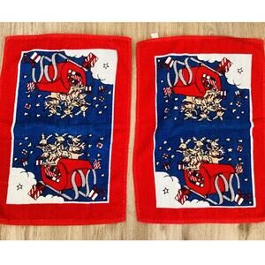 Vintage Hilasal Christmas Holiday Hand/Bar Bath Towels Set of 2 Reindeer Sleigh